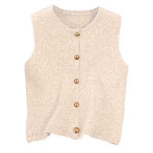 Cream Button-Up Sleeveless Sweater Vest